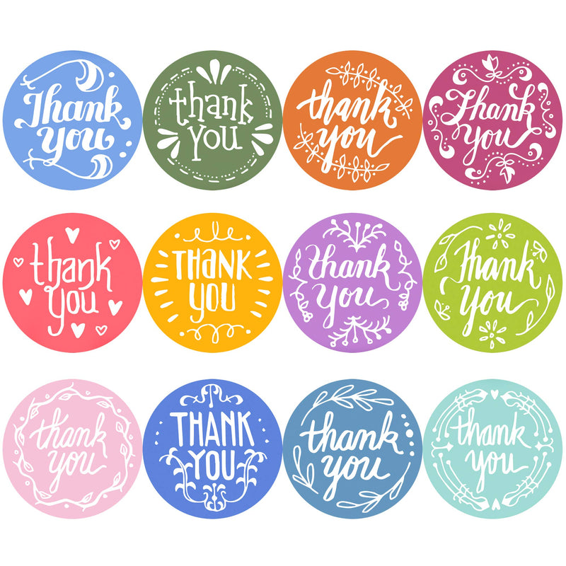 Youngever Thank You Stickers Rolls of 1240 pcs, 12 Unique Designs, 1.5 Inch, Thank You Sticker Roll Boutique Supplies for Business Packaging, Mailer Seal Stickers