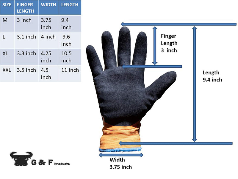G & F Products 100% Waterproof Winter Gloves for outdoor cold weather Double Coated Windproof HPT Plam and Fingers Acrylic Terry inner keep hands warm at -58F Large (1628)