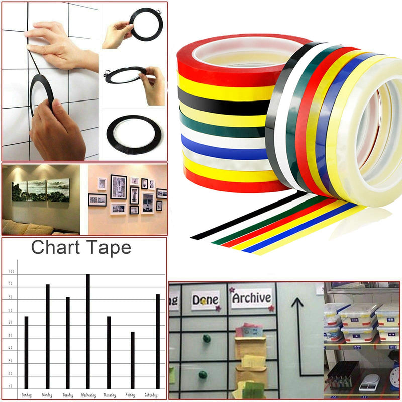 Whiteboard Pinstripe Tape 12 Rolls 1/8" Thin White Board Dry Erase Line Gridding Tape 1/8” x 108ft Multicolored