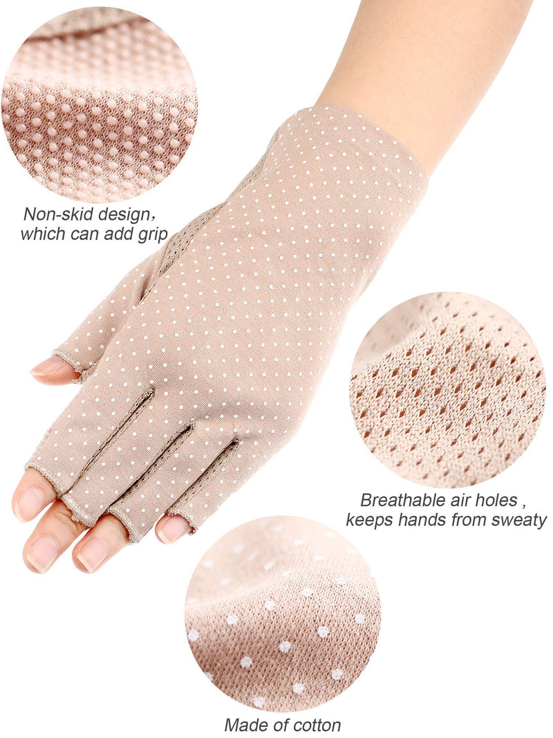 2 Pairs Sunblock Gloves Non Slip UV Protection Driving Gloves Summer Outdoor Gloves for Women and Girls Fingerless Style Pink and Khaki
