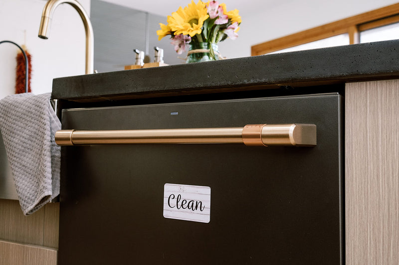 Black and White Wood Clean Dirty Dishwasher Magnet, Reversible Dish Washer Sign, Double Sided Strong Kitchen Flip Indicator, Bonus Universal Magnetic Plate, Neutral Rustic White and Black Magnet Black & White