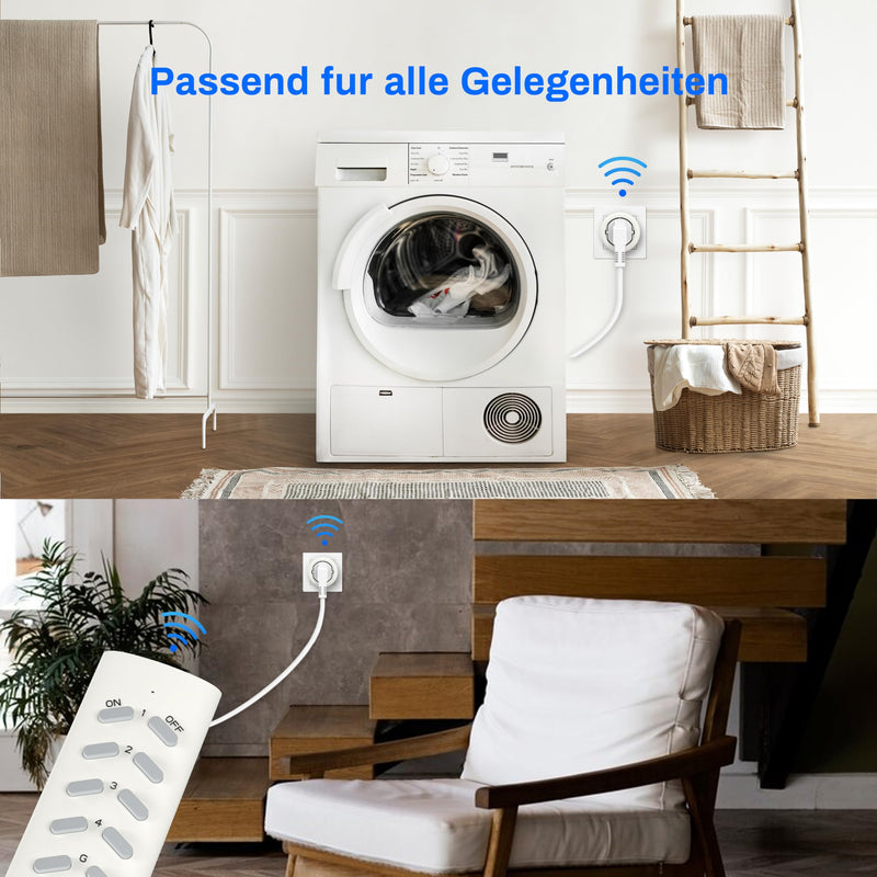 Ucomen radio sockets with remote control, 5 sockets with 2 remote controls, 2300W radio socket set range 30m, radio switching set self-learning function for household appliances, white mini télécommande 2 commande 5