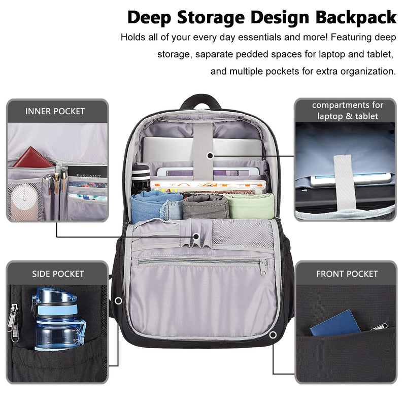 MAXTOP Deep Storage Laptop Backpack with USB Charging Port[Water Resistant] College School Computer Bookbag Fits 16 Inch Laptop,Black 15.6 inch Black