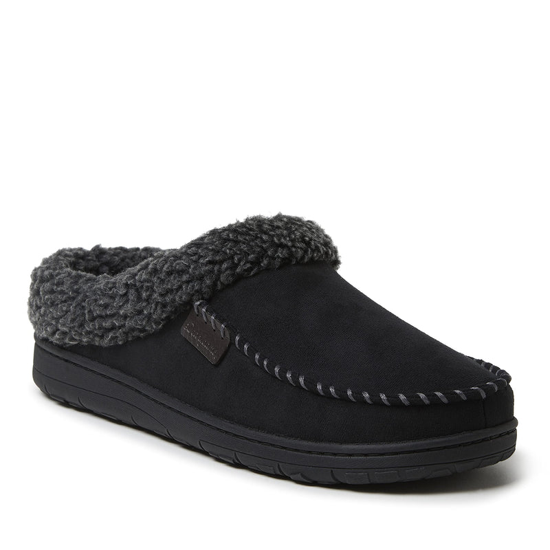 Dearfoams Men's Microfiber Suede Clog with Whipstitch Slipper Medium Wide Black