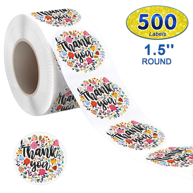 Padike Thank You Stickers Labels Roll for Business Favors Birthday Gift Bags Baby Shower Wedding 500 Labels 1 Roll 1.5'' Waterproof ,8 Designs (Thank You-E) Thank You-e