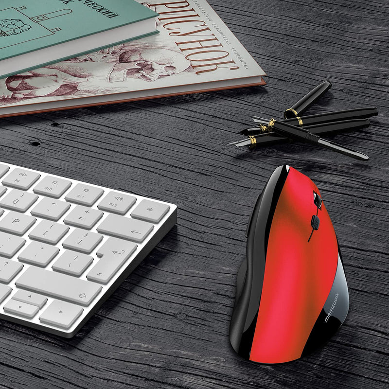 memzuoix Ergonomic Mouse Wireless Mouse, 2.4G Large Vertical Mouse USB Optical Cordless Mice with 800 / 1200 /1600 DPI, Ergonomic Computer Mouse for Laptop, PC, Desktop (for Right Hand) Red