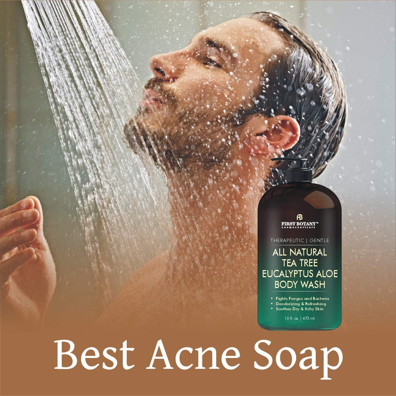 ALL Natural Tea Tree Body Wash - Fights Body Odor, Athleteâ€™s Foot, Jock Itch, Nail Issues, Dandruff, Acne, Eczema, Yeast Infection, Shower Gel for Women & Men, Eucalyptus Aloe Skin Cleanser -16 fl oz