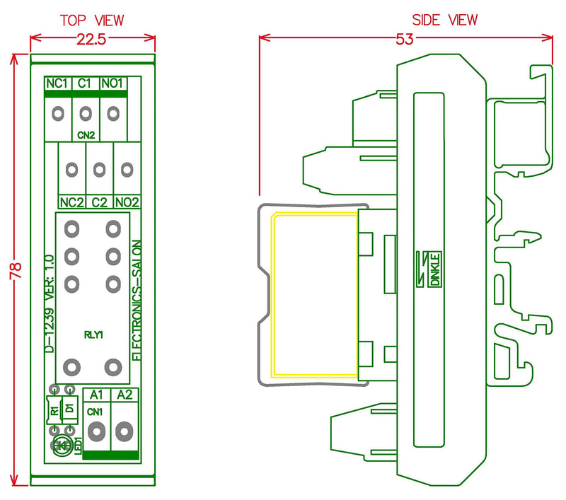Electronics-Salon AC 115V Slim DIN Rail Mount 8Amp DPDT Power Relay Interface Module, 115VAC Relay Module RTE24615 115VAC