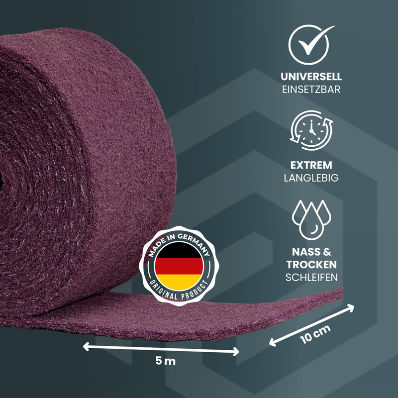 PICTORIS sanding fleece - Made in Germany - 5 mx 100 mm - grain 240 - extremely durable thanks to unique impregnation - sanding fleece/sanding pad for wood, metal, stainless steel, and much more. Abrasive fleece grain 240