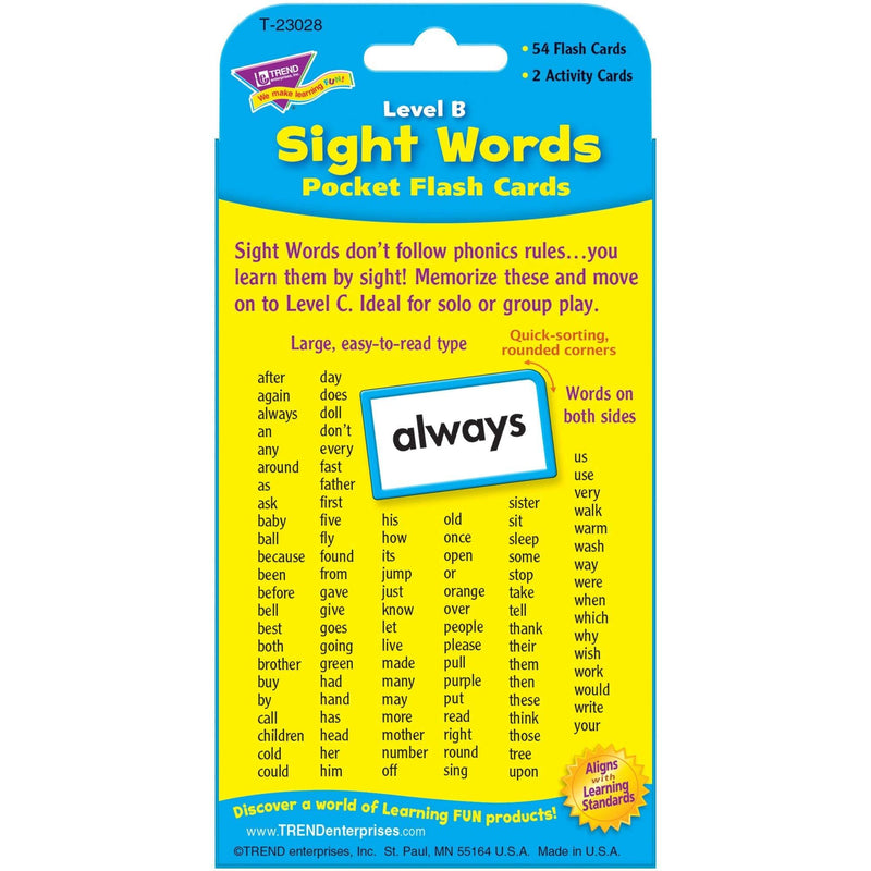 TREND ENTERPRISES, INC. Sight Words Level B Flash Cards, 3.1" x 5.3", count of 56