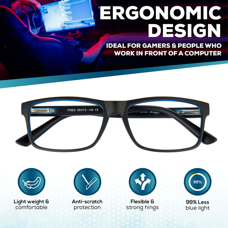 Blue Light Blocking Glasses â€“ Anti-Fatigue Computer Monitor Gaming Glasses Prevent Headaches Gamer Glasses Black/Blue 0.0 x