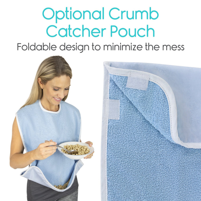 Vive Adult Bibs (2 Pack) - Waterproof Apron Set for Men, Women for Eating with Adjustable Strap - Washable Reusable Large Terry Cloth for Elderly, Seniors and Disabled - Extra Long Clothing Protector 2