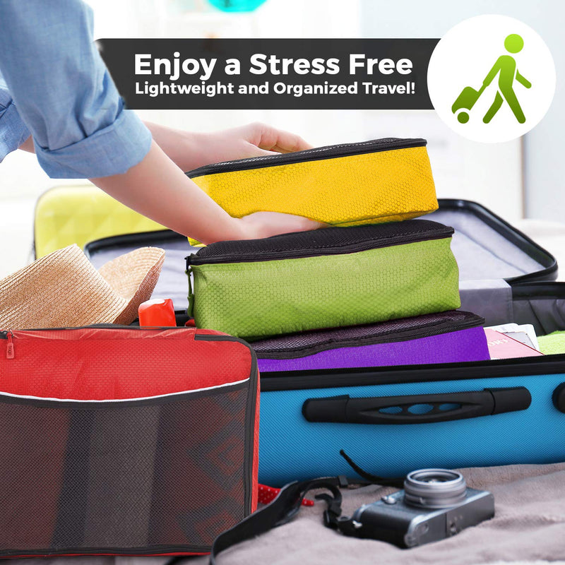Bago Packing Cubes for Travel - Luggage & Suitcase Organizer - Cube Set 5pcs Set GreenRedPurpleYellowYellow-