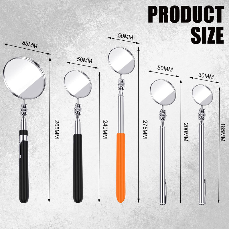 5 Pieces Telescoping Inspection Mirror Round Mirror Stainless Steel Inspection Tool with Long Handle for Check The Condition of The Vehicle, Observe The Eyelashes, Mouth Small Parts (Classic Style) Classic Style