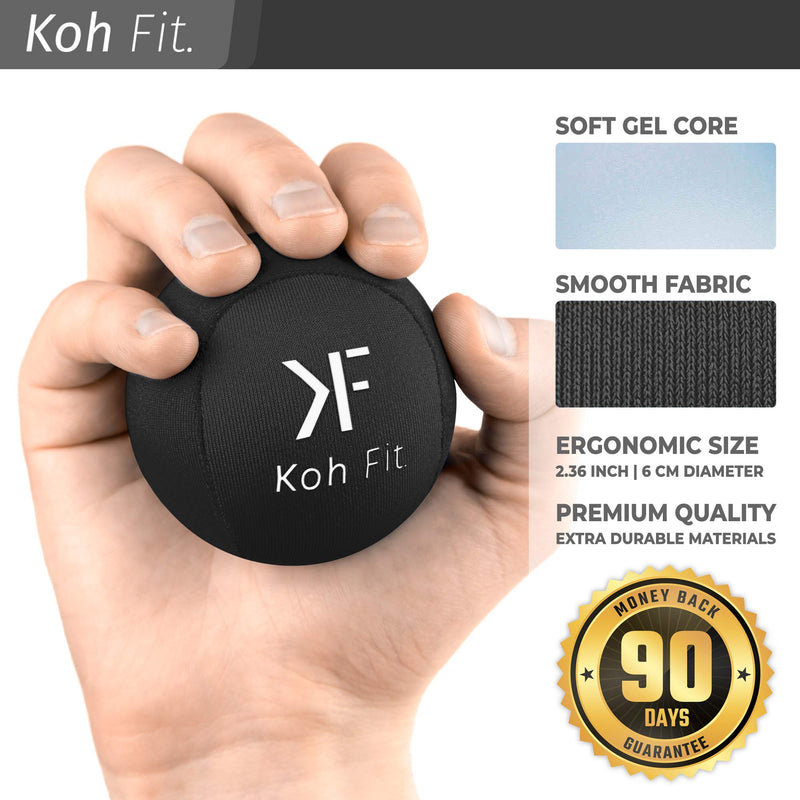 Koh Fit Stress Ball Multipacks for Adults - Stress Reliever Squeeze Balls - for Hand Therapy and Stress Relief Black, Gray & White (3 Balls)