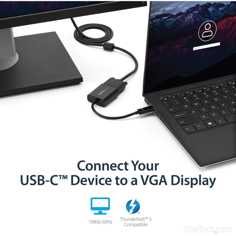 StarTech.com USB-C to VGA Adapter - Black - 1080p - Video Converter For Your MacBook Pro - USB C to VGA Display Dongle (CDP2VGA)