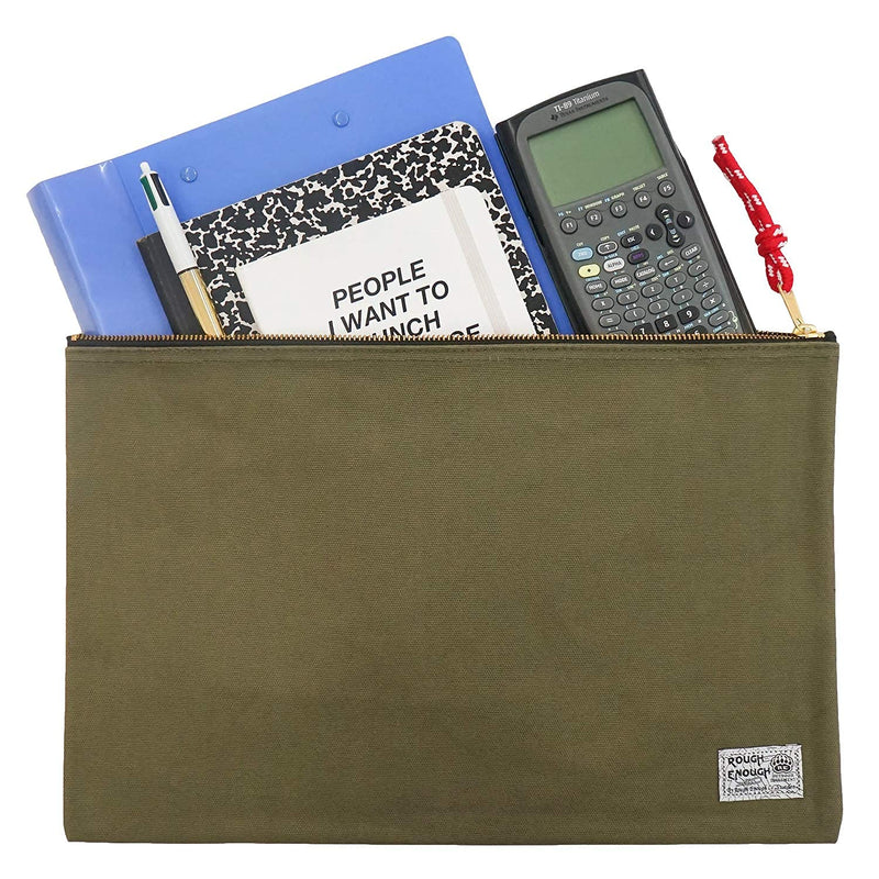 Rough Enough Document Organizer Storage File Holder Bag Zipper Pouch for Legal Size Paper Art Supplies in Army Green Waxed Canvas