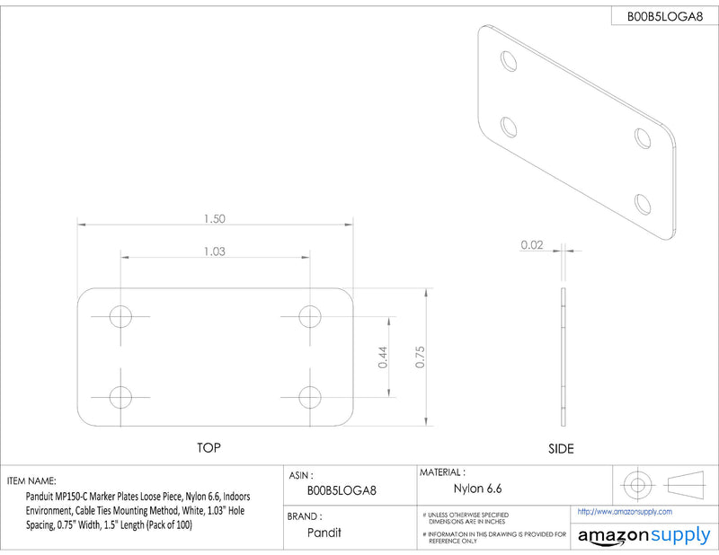 Panduit MP250-C Harness Identification Marker Plate, Nylon 6.6, 2.50 by 0.75-Inch, White (100-Pack) 100-Pack