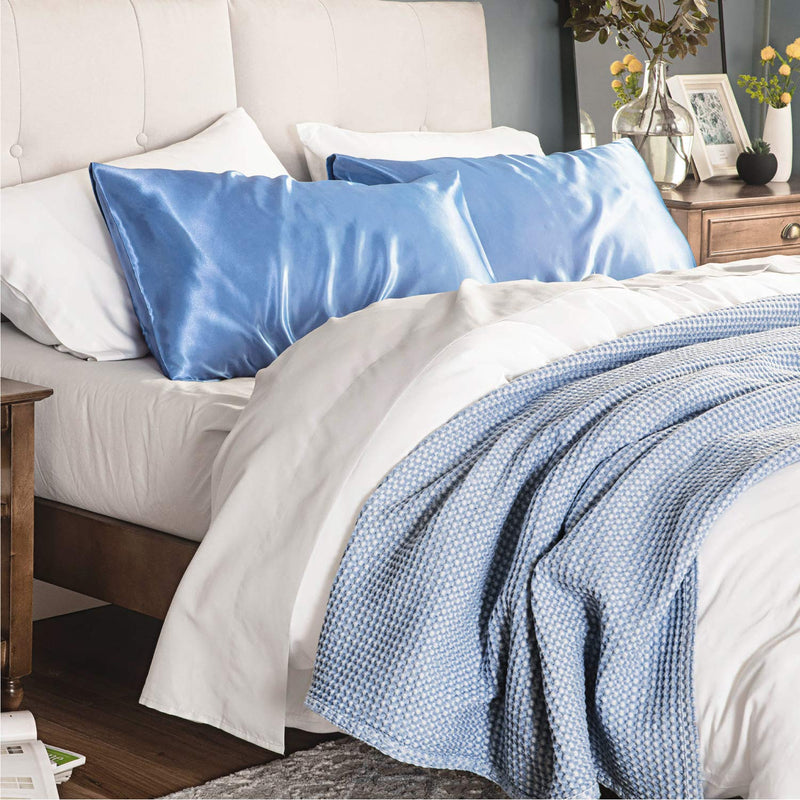 Bedsure Satin Pillowcases Standard Set of 2 - Airy Blue Pillow Cases for Hair and Skin 20x26 inches, Satin Pillow Covers 2 Pack with Envelope Closure