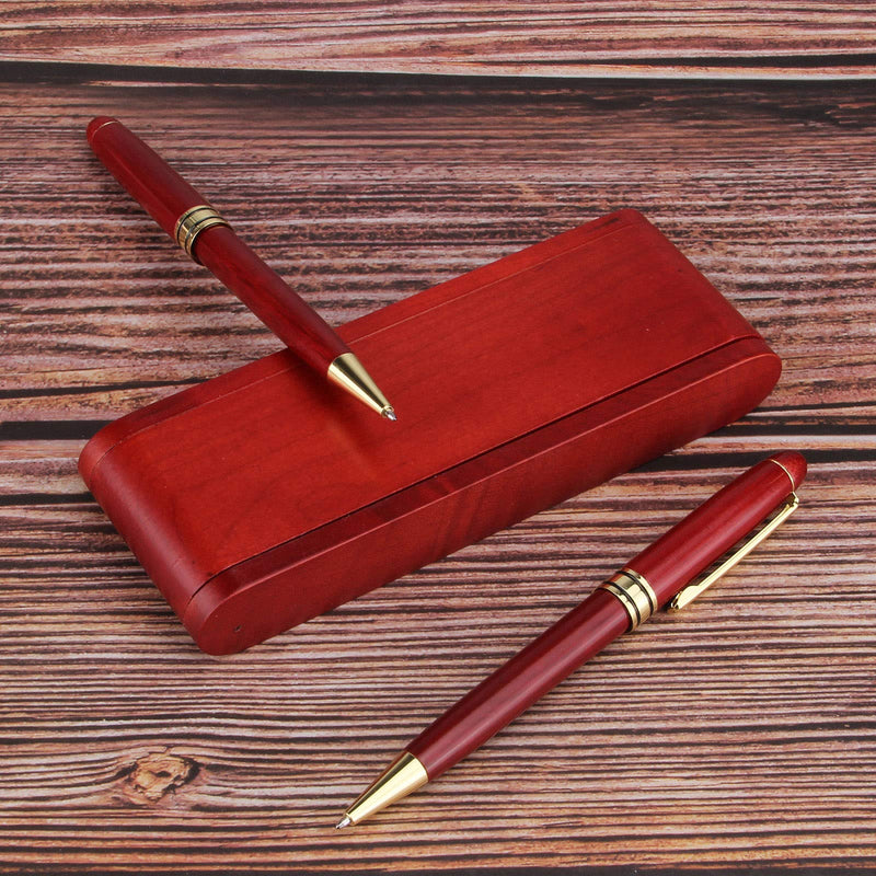 2 Pcs Rose Wooden Ballpoint Pens Gift with Business Pen Display Case Box and 4 Refills, Handmade Wood Writing Pen for Men Women Gel Pen 2 Ballpoint Pens