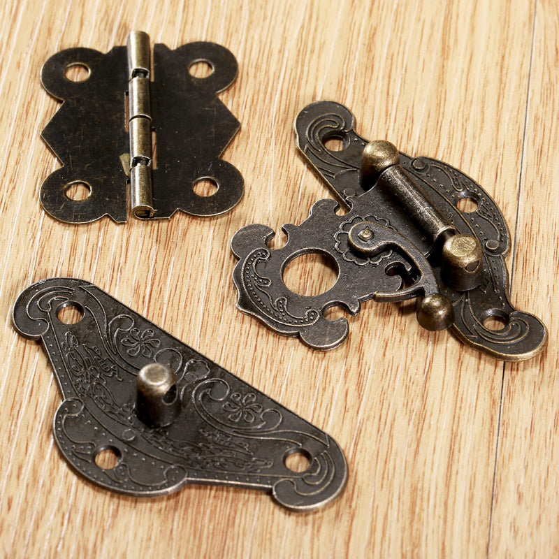 Dophee 1pc Furniture Decorative Cabinet Jewelry Box Latch Hasps and 2pcs Butterfly Hinges with Screws