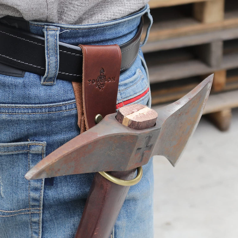 TOURBON Leather Ring Hammer Hatchet Holder Tool Holster Brown