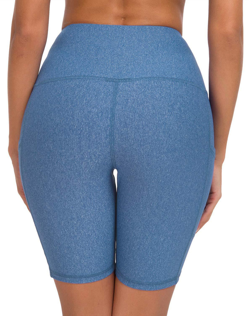 Custer's Night High Waist Out Pocket Yoga Pants Tummy Control Workout Running 4 Way Stretch Yoga Leggings Blue Snow Dot Small