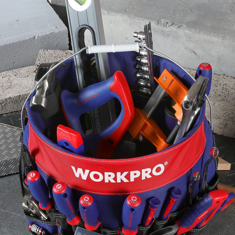 WORKPRO Bucket Tool Organizer with 51 Pockets Fits to 3.5-5 Gallon Bucket (Tools Excluded)