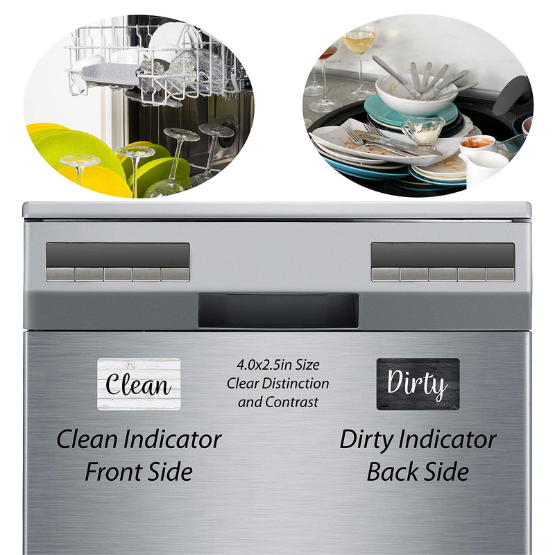 Black and White Wood Clean Dirty Dishwasher Magnet, Reversible Dish Washer Sign, Double Sided Strong Kitchen Flip Indicator, Bonus Universal Magnetic Plate, Neutral Rustic White and Black Magnet Black & White