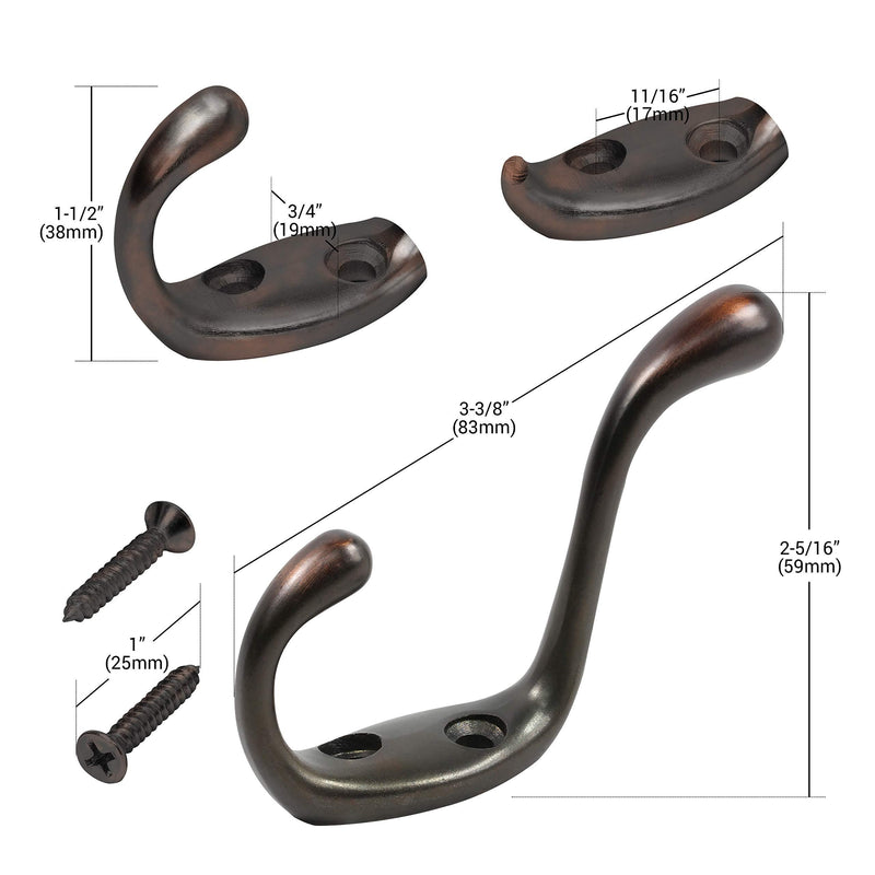 2 Pack Rok Hardware Heavy Duty Oil-Rubbed Bronze Home Wall Closet Towel Robe Coat Double Hook Hanger