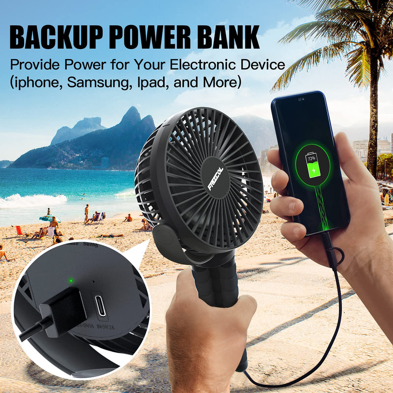 Portable Stroller Fan, Use As Power Bank, 55H 12000mAh Battery Operated Fan Flexible Tripod Baby Car Seat Fan, Personal Mini Handheld/Desk/Small Clip On Fans For Stroller, Carseat, Beach, Bed, Camping Black