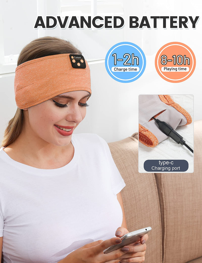 Sleep Headphones Bluetooth Sleeping Headband, Perytong Sleeping Headphones Music Sports Headband, Ultra-Soft Headphones Headband for Side Sleepers, Sleeping Gifts for Men Women Orange