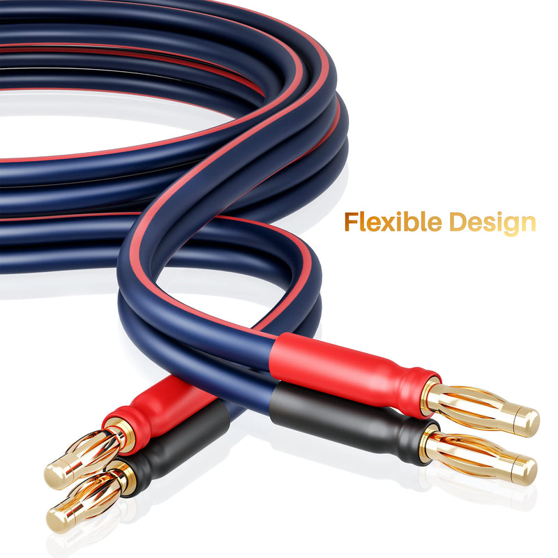 GearIT 14 AWG Speaker Cable with Banana Plugs (2 Pack, 9.9 Feet - 3 Meter), 14Ga Banana Wire for Bi-Wire Bi-Amp HiFi Surround Sound - Navy, 10 Ft 3m - 9.9ft, 2pack