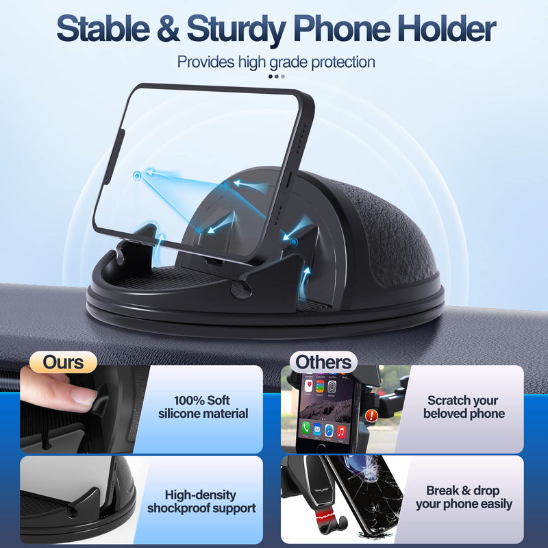 Loncaster Car Phone Holder Mount, [Horizontal 360° Rotatable] Silicone Phone Mount for Car Dashboard, Hands Free Cell Phone Holder Car Compatible with iPhone 14 13 12 Pro Max Samsung Phones (Black) Black
