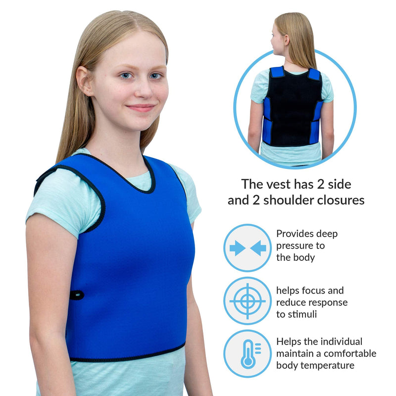 Special Supplies Sensory Compression Vest Deep Pressure Comfort for Autism, Hyperactivity, Mood Processing Disorders, Breathable, Form-Fitting, Kids and Adults (Blue, Small 17x30 inches) Blue Small (Pack of 1)