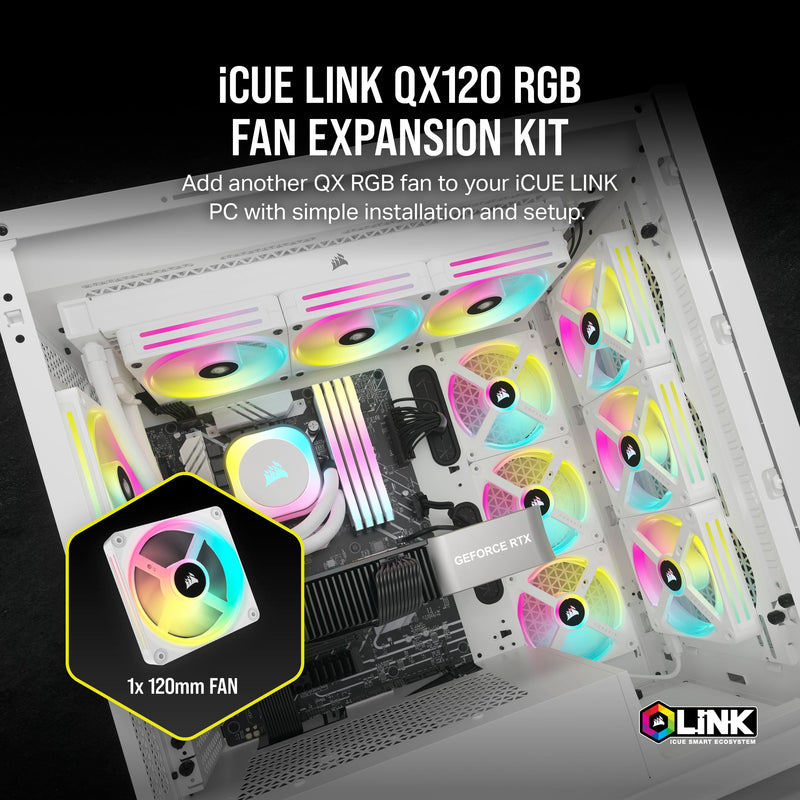 Corsair iCUE LINK QX120 RGB 120mm Magnetic Dome RGB Single Fan - White Single (120mm)