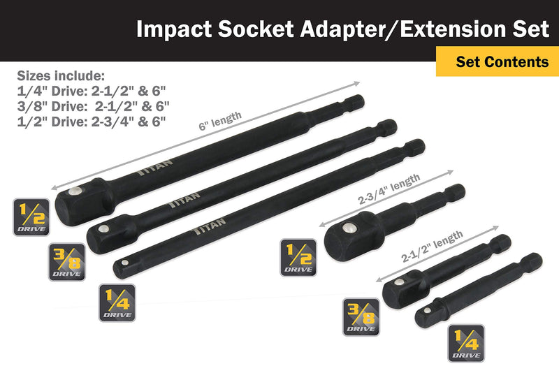 Titan 12087 Socket Adapter Set, 6 Piece 6pc Assorted