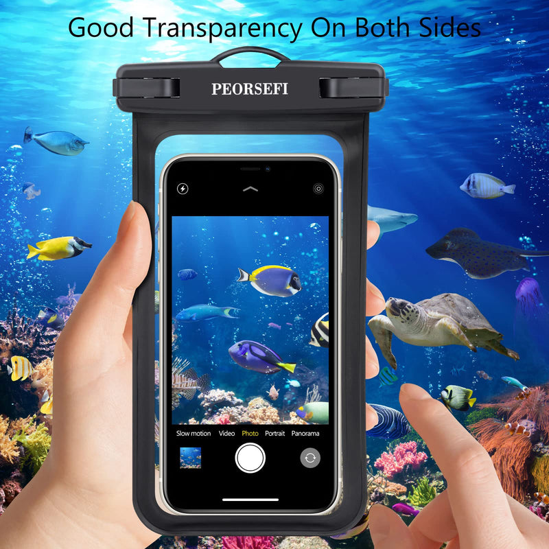 Universal Waterproof Cell Phone Pouch - PEORSEFI 4 Pack iPhone Waterproof Bag Compatible for iPhone Pro Max Xs Max XR X 8 7 6S Plus SE Samsung up to 7", IPX8 Waterproof Cellphone Dry Bag Black&Black&Black&Black
