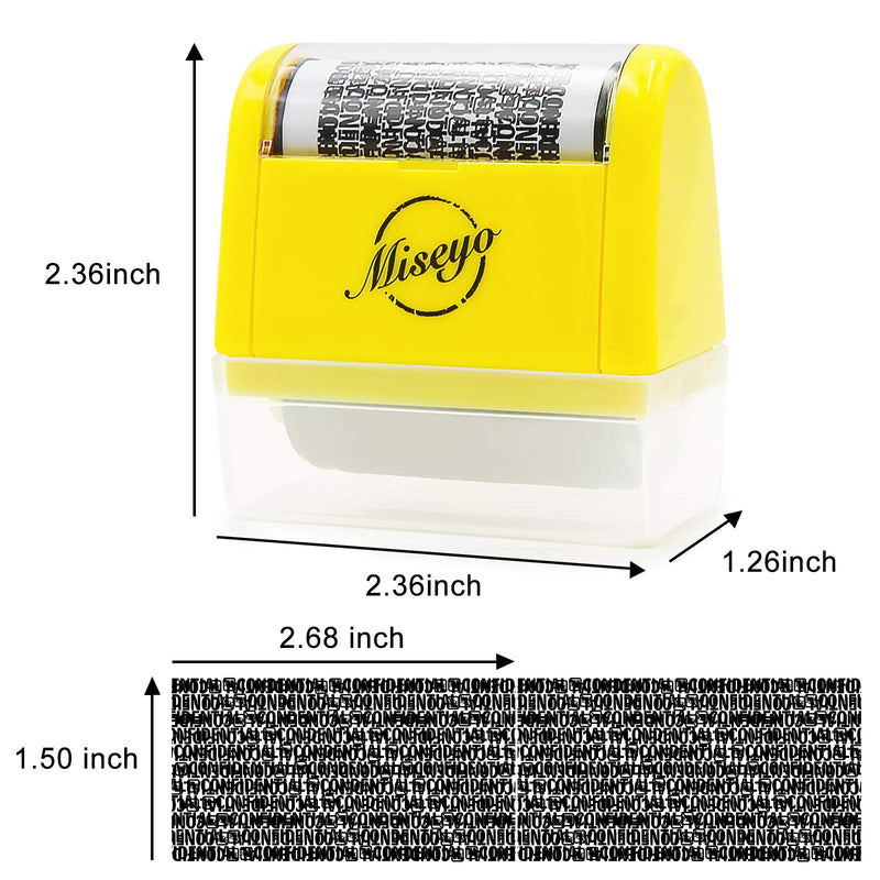 Miseyo Wide Identity Theft Protection Roller Stamp Set - Yellow (3 Refill Ink Included)