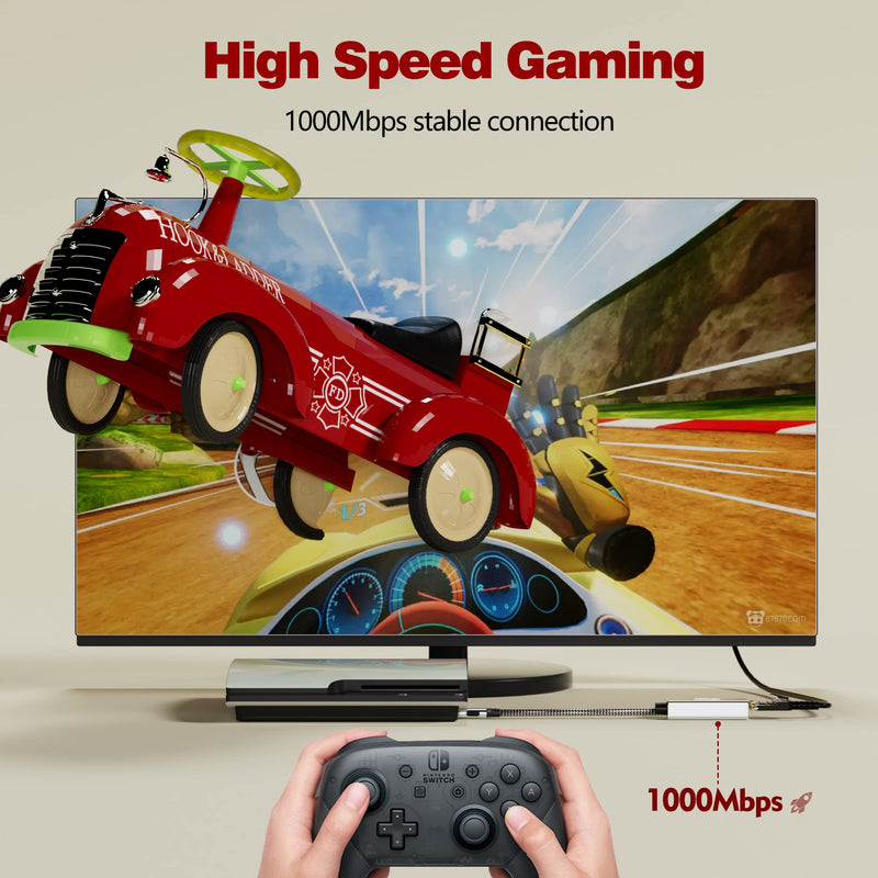 USB C to Ethernet Adapter, Fairikabe Type C to RJ45 Gigabit Internet Adapter 1Gbps, USB-C LAN NIC Network Adapter (Thunderbolt 3/4 Compatible) for MacBook Pro/ Air, iPad Pro, Nintendo Switch etc.