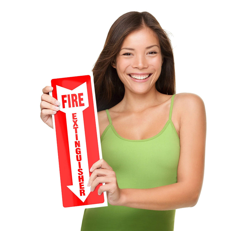 Fire Extinguisher Signs, Safety Sign Sticker - 8 Pack - 4" X 12" - 5 Mil Vinyl - Bright Red and White Colors - Durable Self Adhesive, Weatherproof and UV Protected - Ideal for Home, Office or Boat 8 Pack - 12 by 4 Inch