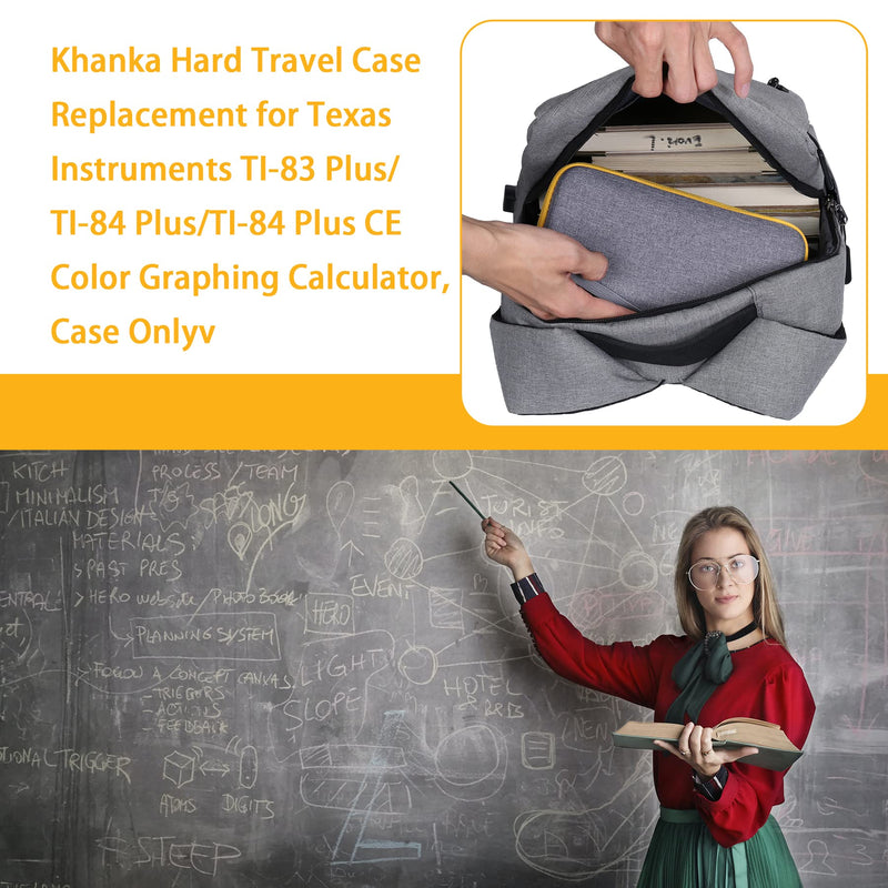 Khanka Hard Travel Case Replacement for Texas Instruments TI-83 Plus/TI-84 Plus/TI-84 Plus CE Color Graphing Calculator, Case Only (Black, Orange) Yellow Zipper