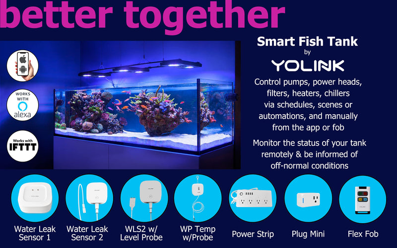 Smart Leak Sensors 2 Pack, YoLink 1/4 Mile World's Longest Range Wireless Smart Water Leak Sensor Compatible with Alexa and IFTTT Leak Detector with App Alerts and Remote Monitor, YoLink Hub Included