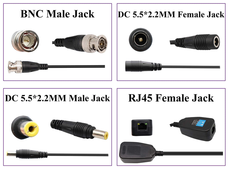 AAOTOKK Video Balun RJ45 to BNC Transceiver Transmitter HD-CVI/TVI/AHD/CVBS with DC Power Connector for 1080P 3MP 4MP 5MP 8MP CCTV Security DVR Surveillance Camera System (4Pairs) 4Pairs