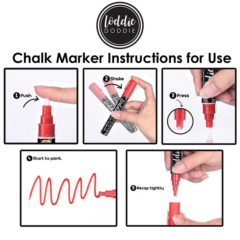 Loddie Doddie Chalk Markers - Perfect for Chalkboards, Blackboards, Windows, Glass, Bistro | 6mm Reversible Bullet & Chisel Tip Erasable Ink (Vivid Neon)