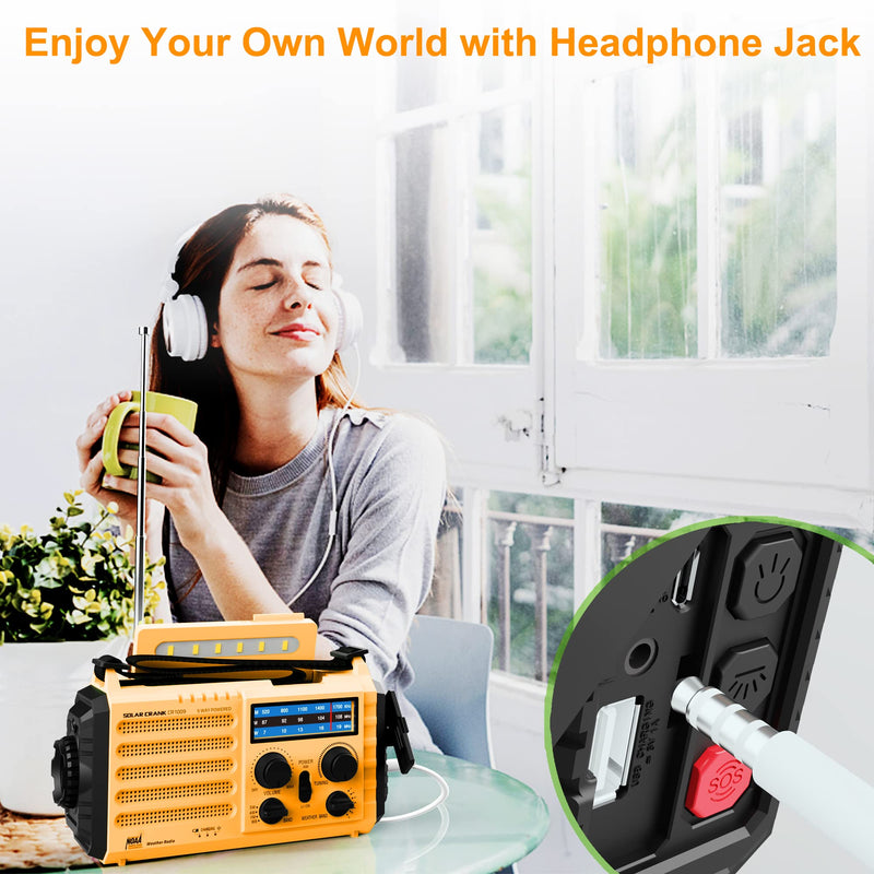 Emergency Radio 5-ways Powered Crank Solar Battery Operated Portable AM FM SW NOAA Weather Alert Radio with USB Charger,Camping Flashlight,Lamp,Headphone Jack,Compass,SOS Alarm,Best Survival Equipment Orange