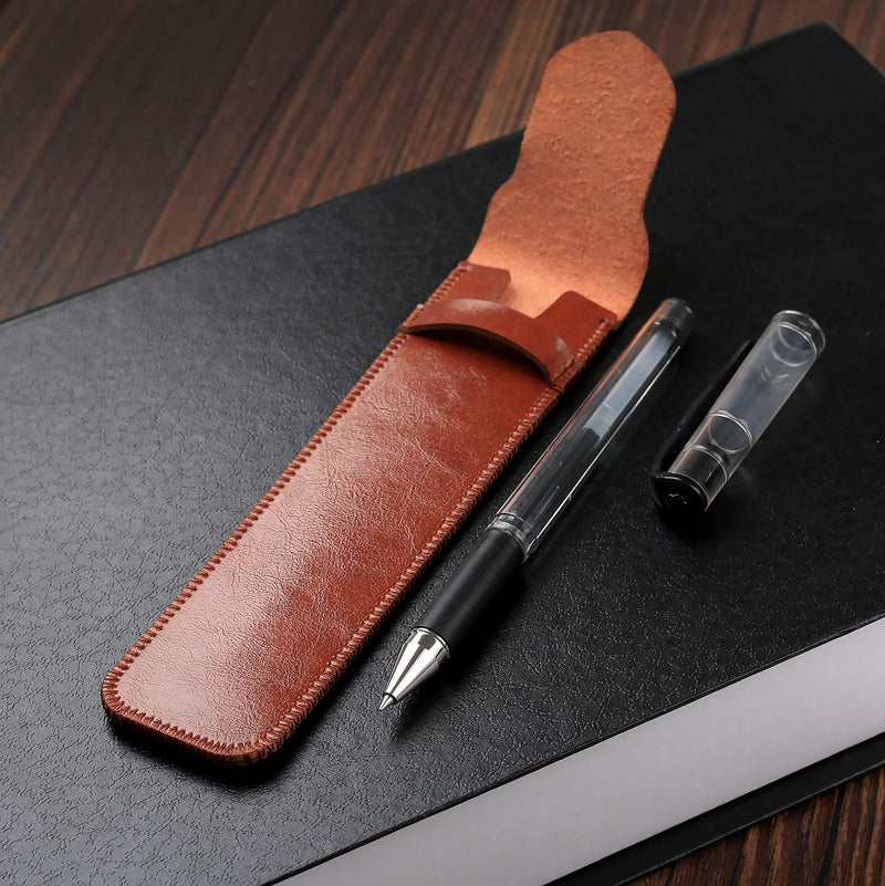 Daimay Leather Pen Case Handmade Fountain Pen Pouch Soft Pen Protective Sleeve Cover Stylus Touch Pen Holder - Pack of 2 (Black & Brown)