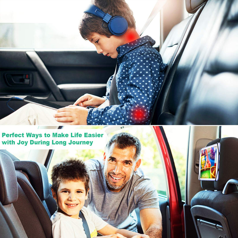 Car Headrest Mount Holder for Tablets, WONNIE Tablet Mount for Car Back Seat, Tablet Car Holder for Kids with Anti-Slip Strap & Silicone Holding Net/Fits All 7-10.5" Tablets 1 Pack