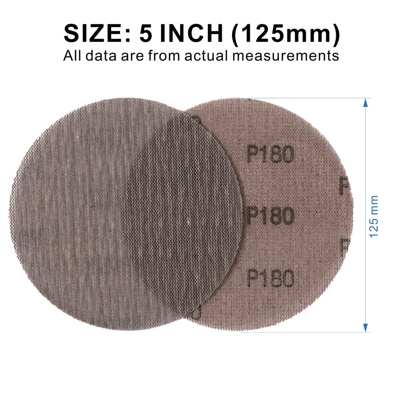 UPWOOD sanding grid 50 pieces 125 mm Velcro grit 180, for dust-free sanding of car bodies, wood, metal, plastic, paint, adapts to all 125 mm sanders P180 - 125 mm