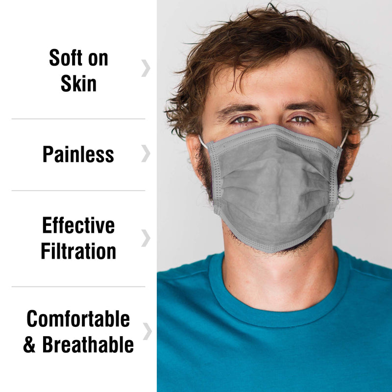 WeCare Adult Disposable Face Mask Individually Wrapped - 50 Pack, Colored Face Masks Gray